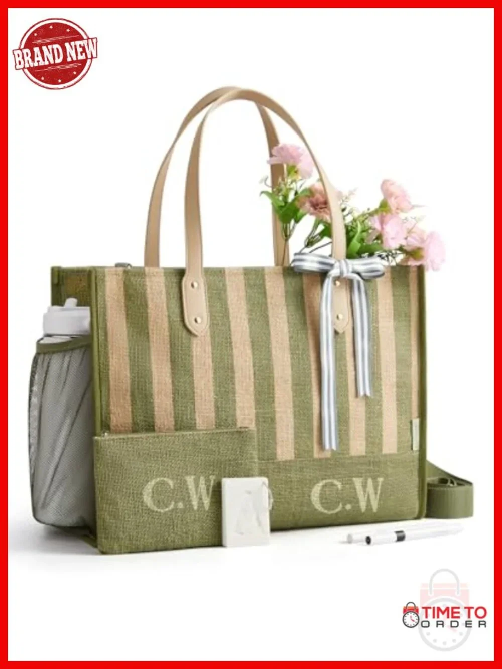 Personalized DIY Initial Tote Bag with Stencils, Jute, Crossbody, Large Capacity